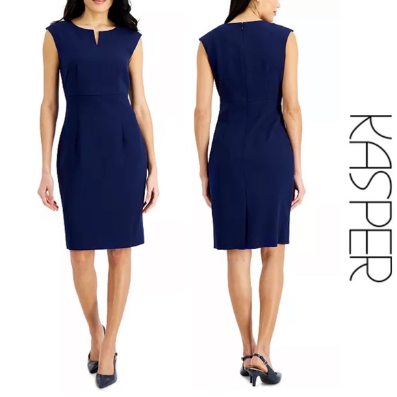 Kasper Dresses & Skirts - KASPER - Navy Blue - Notched-Neck Sheath Dress Size 4